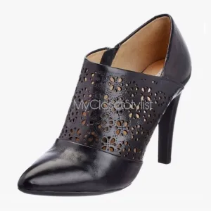 GEOX Black Leather Booties! 9 39.5 NEW Laser Cut Zipper Boots