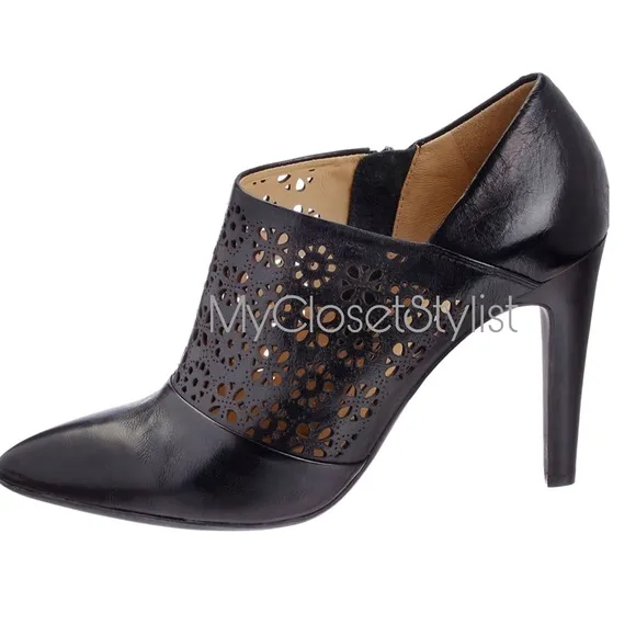GEOX Black Leather Booties! 9 39.5 NEW Laser Cut Zipper Boots
