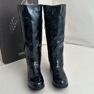 Geox navy metallic patent leather look all-weather tall boots 10