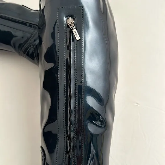 Geox navy metallic patent leather look all-weather tall boots 10