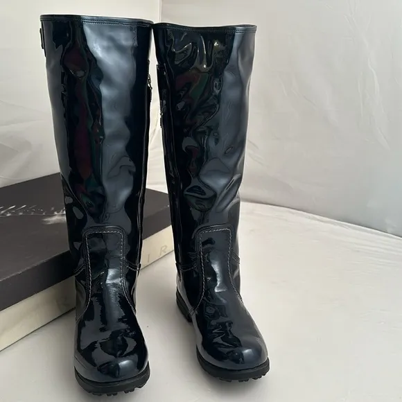 Geox navy metallic patent leather look all-weather tall boots 10