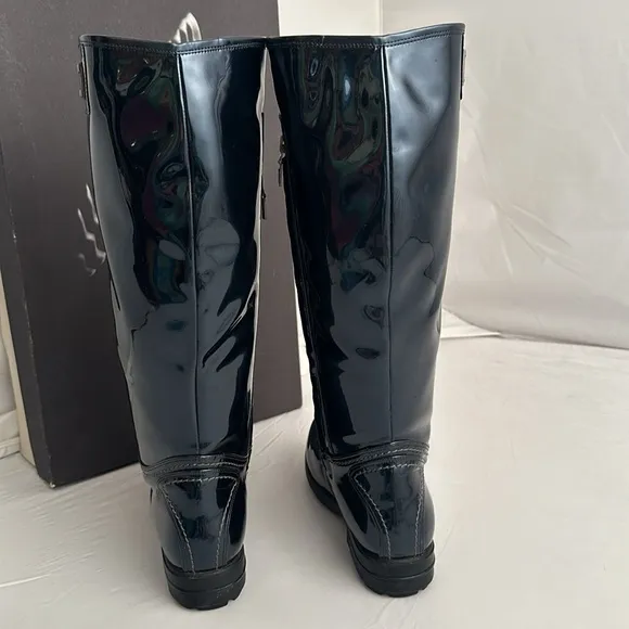 Geox navy metallic patent leather look all-weather tall boots 10