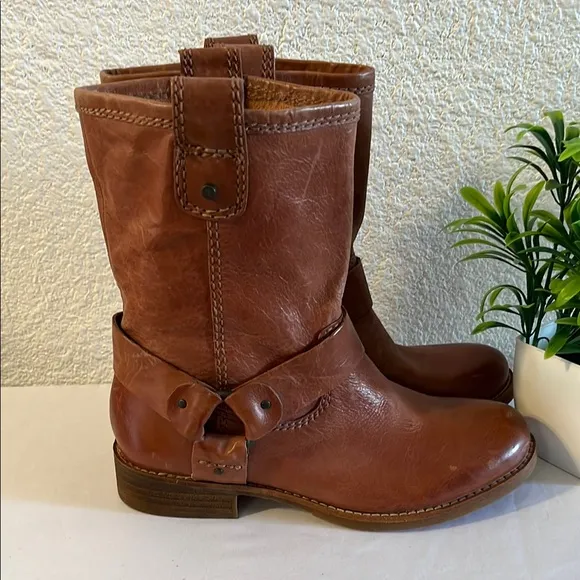 Gianni Bini Brown Combat Moto Boots with Buckle Detail