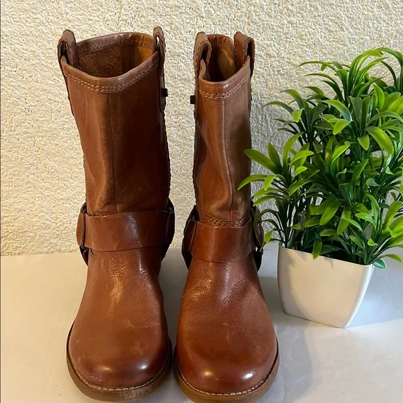 Gianni Bini Brown Combat Moto Boots with Buckle Detail