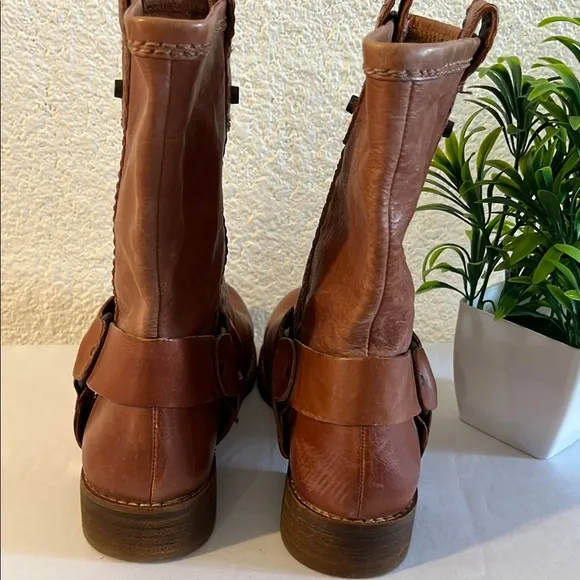 Gianni Bini Brown Combat Moto Boots with Buckle Detail