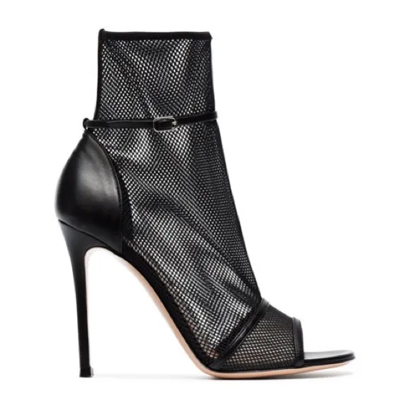 GIANVITO ROSSI Idol black mesh fishnet peep toe heeled ankle boots