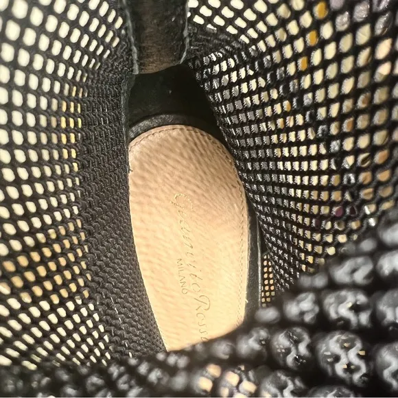 GIANVITO ROSSI Idol black mesh fishnet peep toe heeled ankle boots