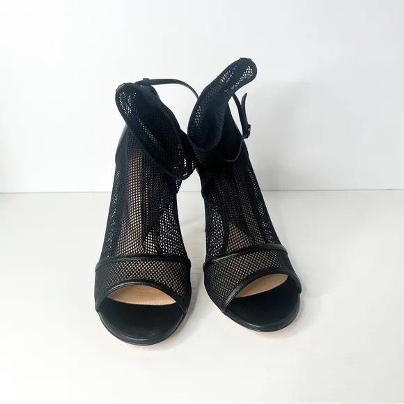 GIANVITO ROSSI Idol black mesh fishnet peep toe heeled ankle boots