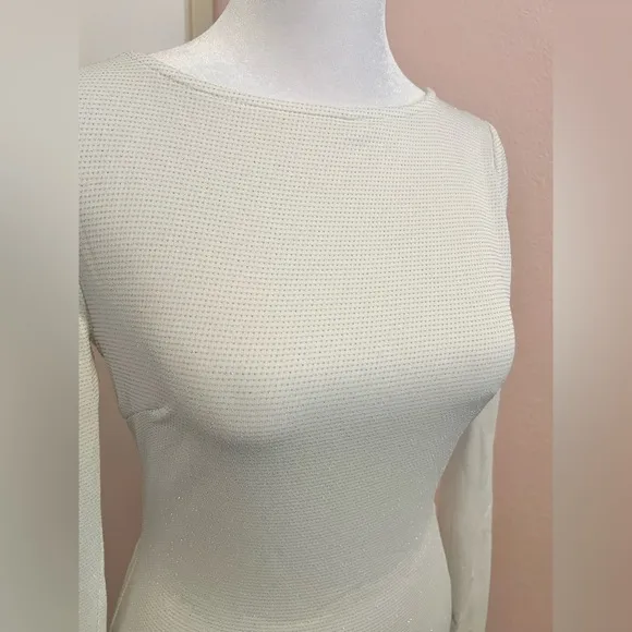 Gift of Love White and Silver Backless Long Sleeve Mini Dress