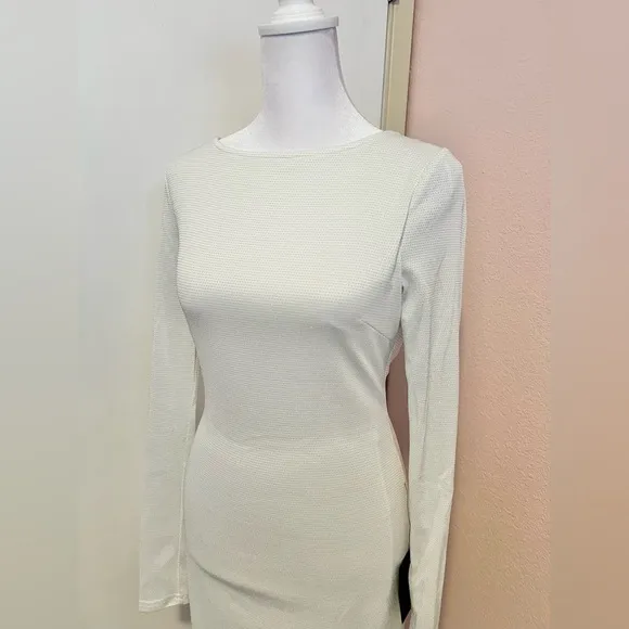 Gift of Love White and Silver Backless Long Sleeve Mini Dress