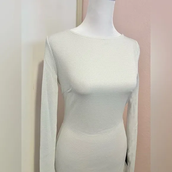 Gift of Love White and Silver Backless Long Sleeve Mini Dress