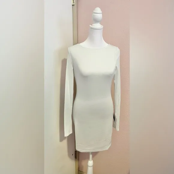Gift of Love White and Silver Backless Long Sleeve Mini Dress
