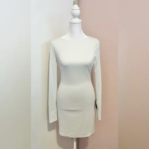 Gift of Love White and Silver Backless Long Sleeve Mini Dress