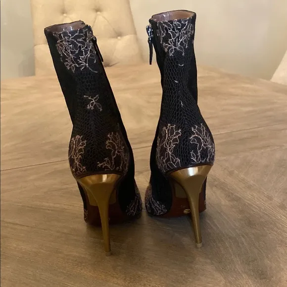 Giorgio Armani Black and Gold Women's Ankle Boots