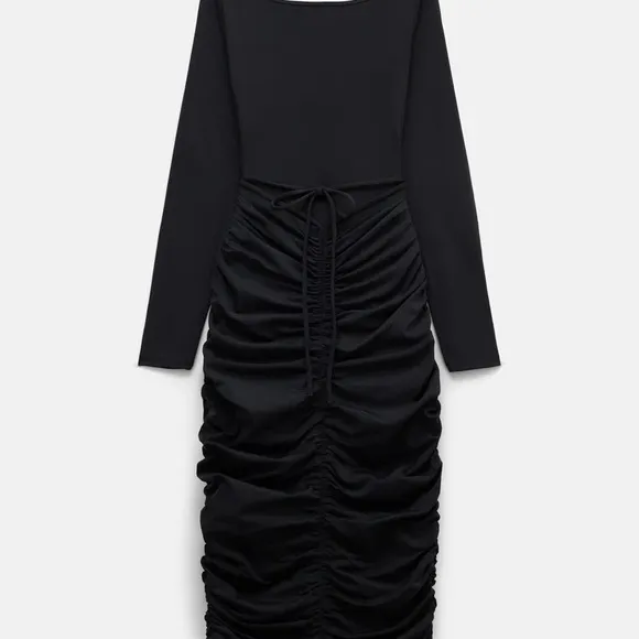 GIRLFRIEND COLLECTIVE Black Andi Ruched Midi Dress