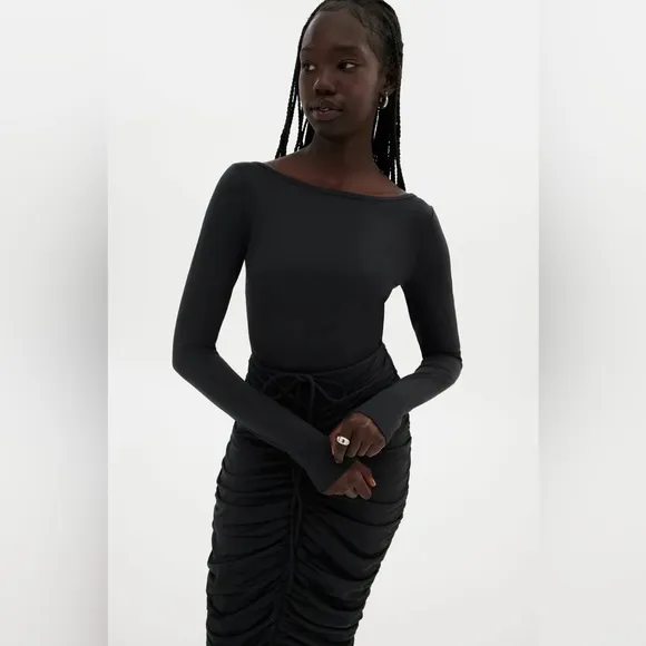 GIRLFRIEND COLLECTIVE Black Andi Ruched Midi Dress