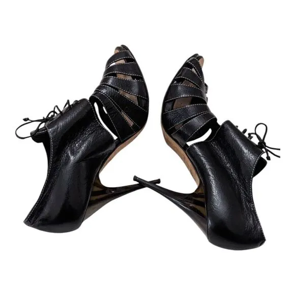 Giuseppe Zanotti Black Leather Oxford Peep Toe Ankle Boots Size 9B