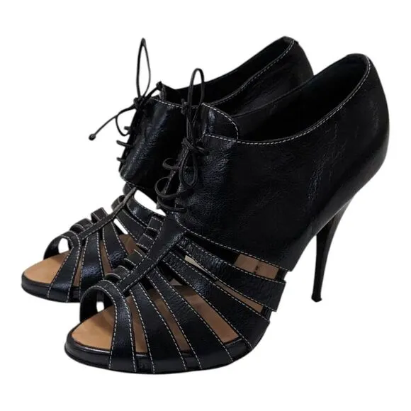 Giuseppe Zanotti Black Leather Oxford Peep Toe Ankle Boots Size 9B