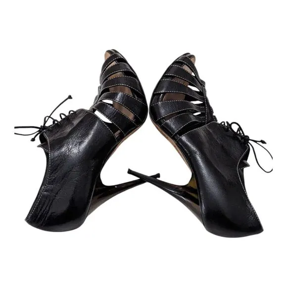 Giuseppe Zanotti Black Leather Oxford Peep Toe Ankle Boots Size 9B