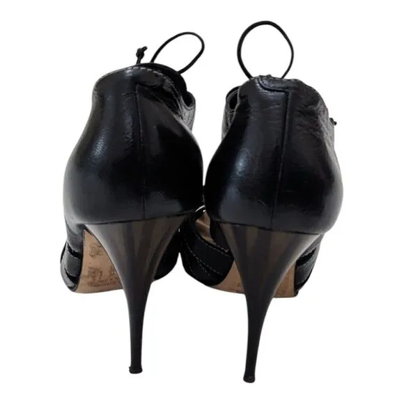 Giuseppe Zanotti Black Leather Oxford Peep Toe Ankle Boots Size 9B