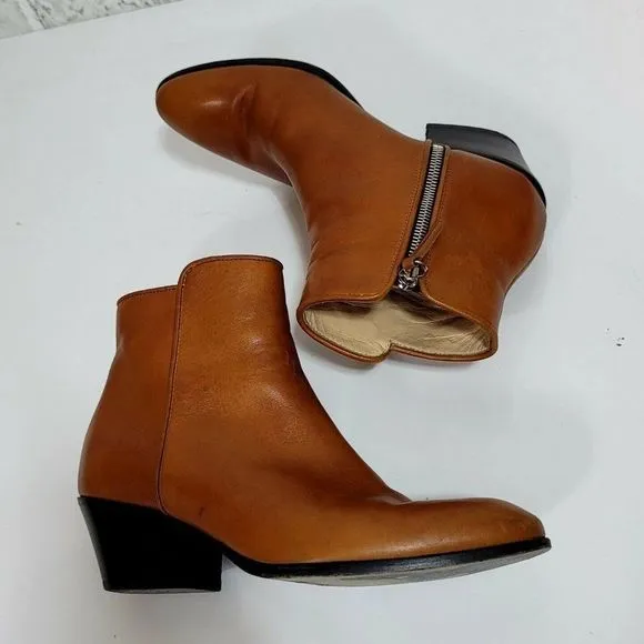 Giuseppe Zanotti Womens 36 Cognac Leather Ankle Boots Booties Zip Almond‎ Toe