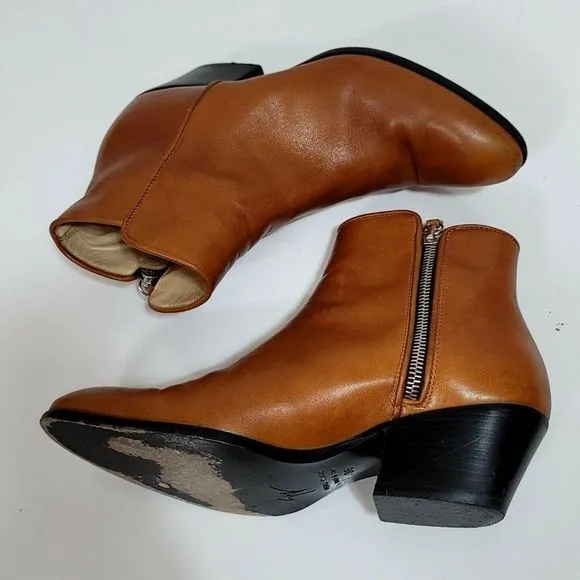 Giuseppe Zanotti Womens 36 Cognac Leather Ankle Boots Booties Zip Almond‎ Toe