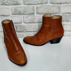 Giuseppe Zanotti Womens 36 Cognac Leather Ankle Boots Booties Zip Almond‎ Toe
