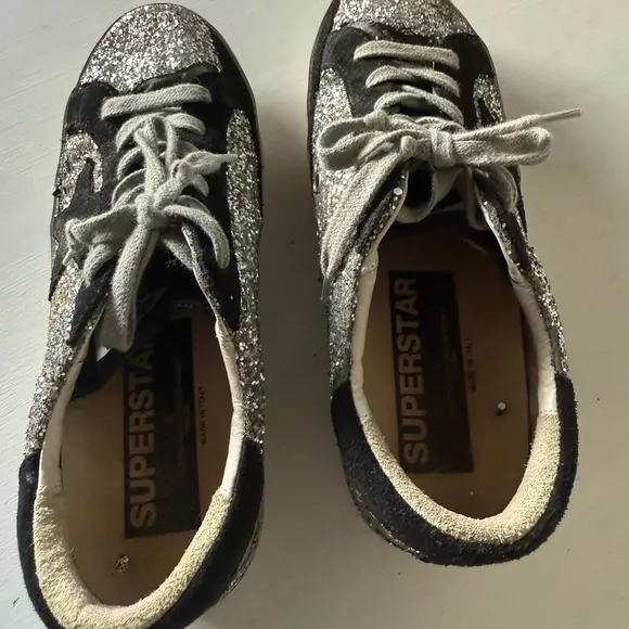 Golden Goose Black and Silver Glitter Athletic Shoes