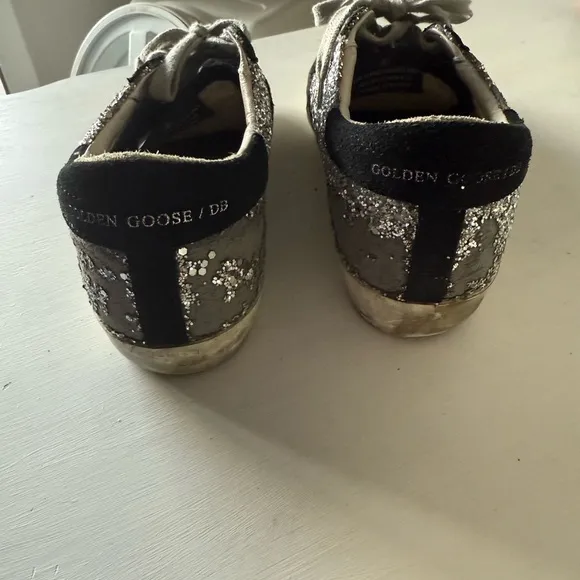 Golden Goose Black and Silver Glitter Athletic Shoes