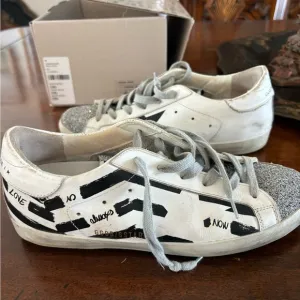 Golden Goose White and Black Sneakers