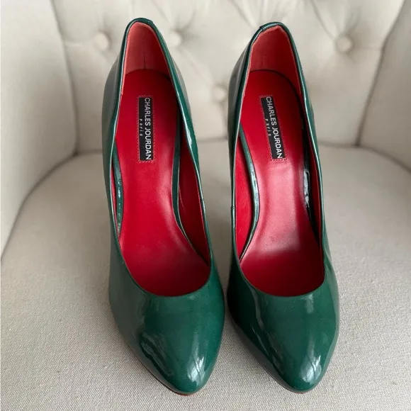 Green Stiletto Heels patent leather comfortable shoes round toe