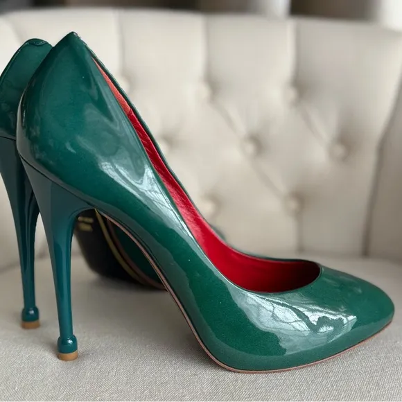 Green Stiletto Heels patent leather comfortable shoes round toe