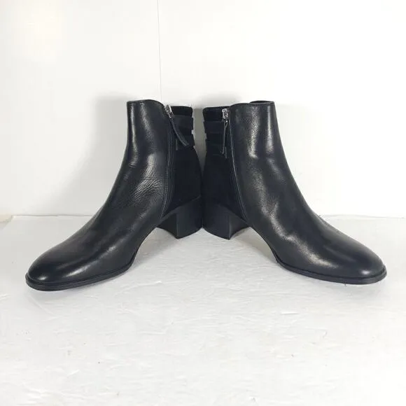 Grigiarancio Women's US 9,5 EU 40 Black Leather Buckle Zip Heeled Ankle Boots