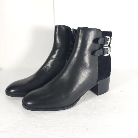 Grigiarancio Women's US 9,5 EU 40 Black Leather Buckle Zip Heeled Ankle Boots