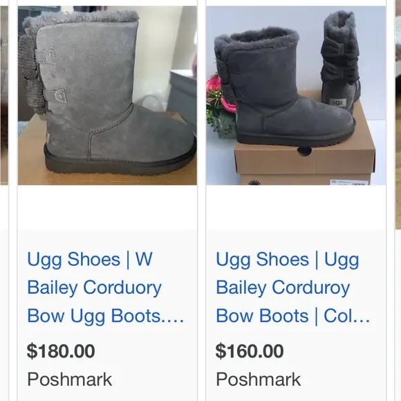 GUC Uggs Women’s Winter Gray Suede Boots with Corduroy Bows Fleece Lined Ankle