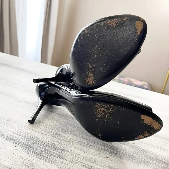 Gucci Black Patent Leather Slingback Peep toe Pumps Size 8.5B