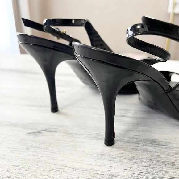 Gucci Black Patent Leather Slingback Peep toe Pumps Size 8.5B