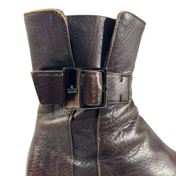 Gucci Leather Square Toe Ankle Boots Women's Brown Size 5.5C