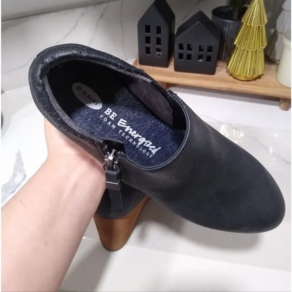 [H446] Dr. Scholl's Black Leather Wedge Ankle Boots, Size