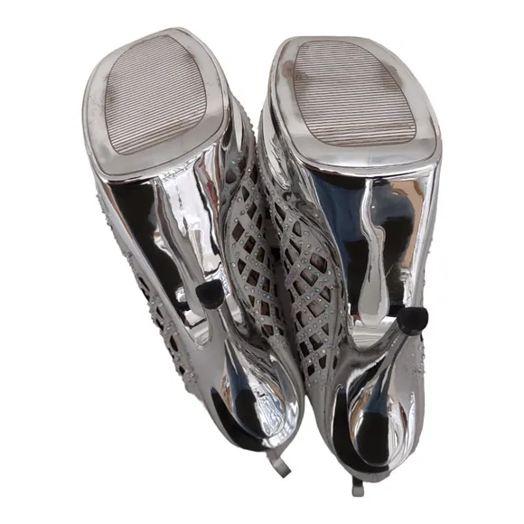 HADARI White Platform Ankle Boots Stiletto Bedazzle Bridal Clubbing Heels Size 9