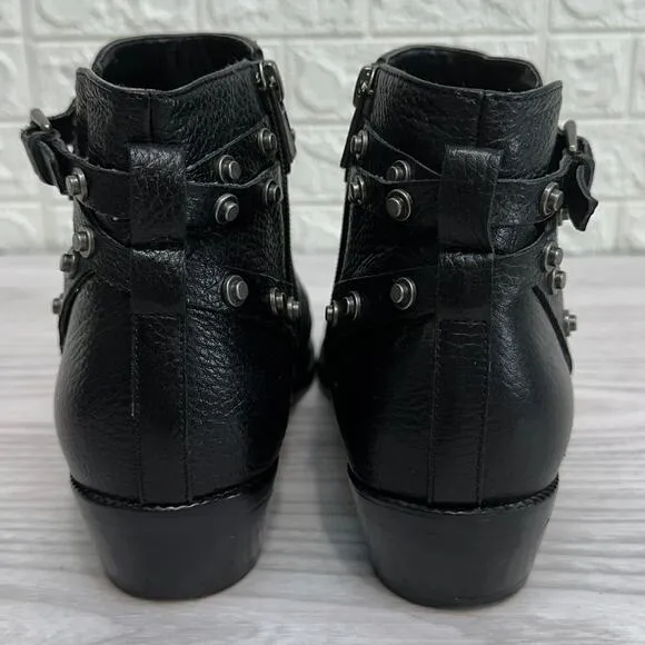 Halogen Lidia Ankle Booties WMNS 8M Genuine Leather Black Studded Moto Zip Ankle