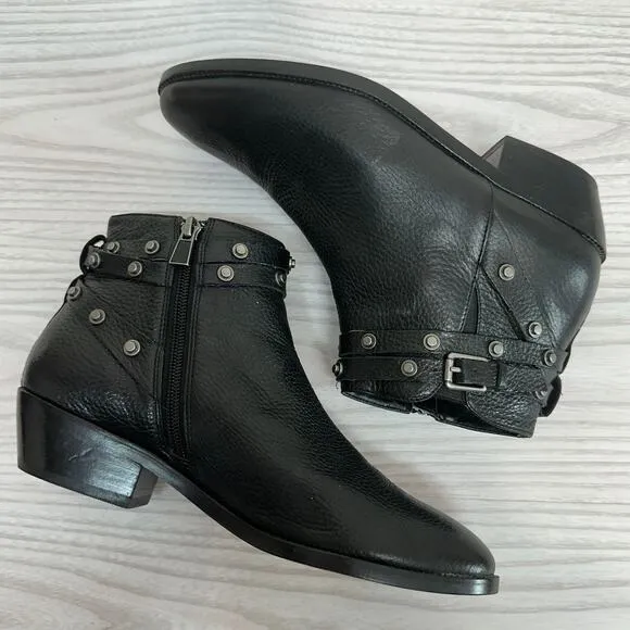 Halogen Lidia Ankle Booties WMNS 8M Genuine Leather Black Studded Moto Zip Ankle
