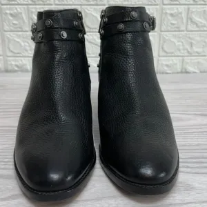 Halogen Lidia Ankle Booties WMNS 8M Genuine Leather Black Studded Moto Zip Ankle
