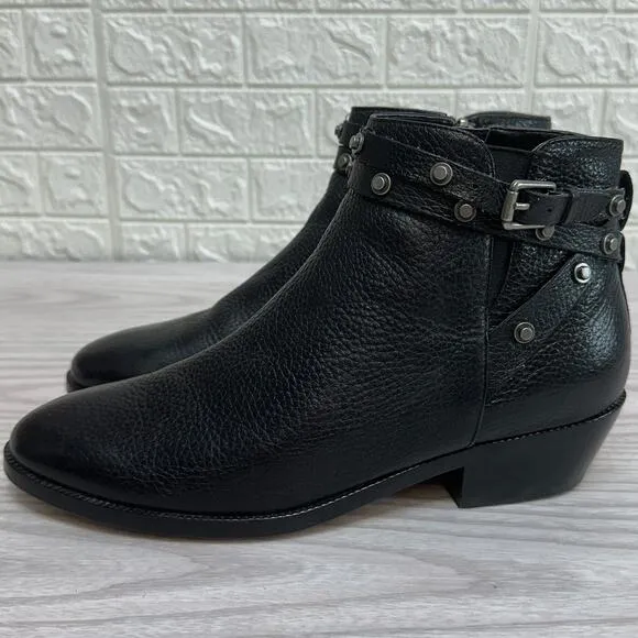 Halogen Lidia Ankle Booties WMNS 8M Genuine Leather Black Studded Moto Zip Ankle