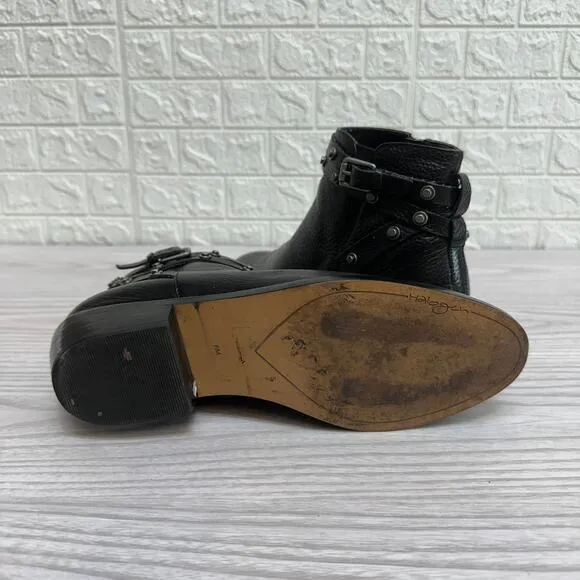 Halogen Lidia Ankle Booties WMNS 8M Genuine Leather Black Studded Moto Zip Ankle