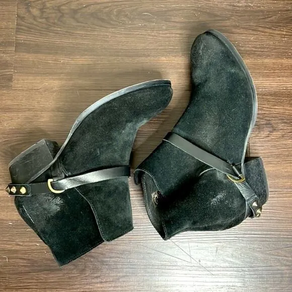 Hand Crafted Black Boots with Studded Ankle Strap size 9.5