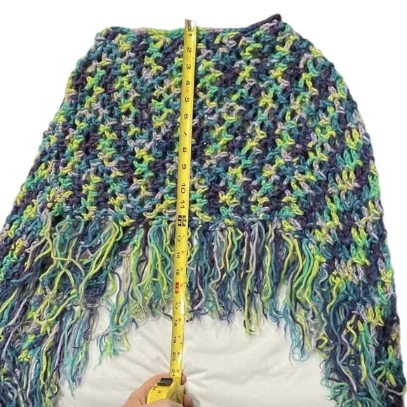Hand-Made Bohemian Crocheted Poncho/Shawl w/Fringe Multicolor 70's Style Hippie