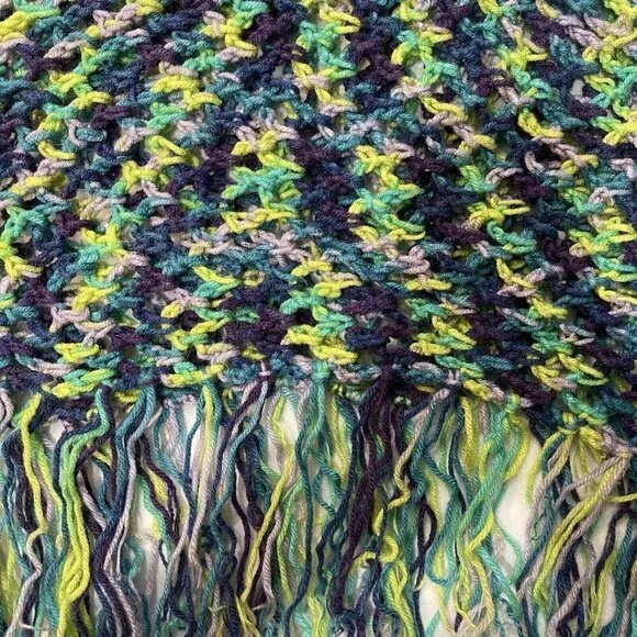 Hand-Made Bohemian Crocheted Poncho/Shawl w/Fringe Multicolor 70's Style Hippie