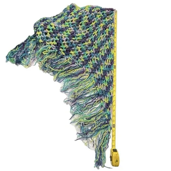Hand-Made Bohemian Crocheted Poncho/Shawl w/Fringe Multicolor 70's Style Hippie
