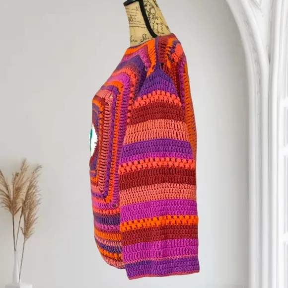 Handmade Crochet Evil Eye Sweater New Boho Eye Of Protection Pull Over